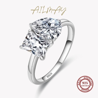 Ailmay ของแท้ แหวนเงินแท้ 925 ทรงสี่เหลี่ยม และหยดน้ํา เครื่องประดับแฟชั่นหรูหรา สําหรับผู้หญิง งานแต่งงาน