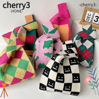 Cherry3 กระเป๋าถือ กระเป๋าสะพายไหล่ ผ้าถัก ลายสก๊อต ขนาดเล็ก สําหรับผู้หญิง