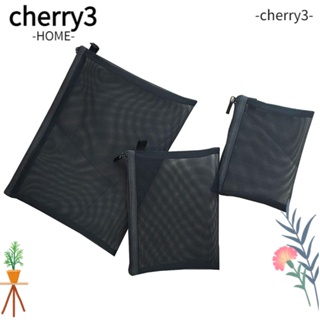 Cherry3 กระเป๋าเครื่องสําอาง กระเป๋าถือ ผ้าตาข่าย สําหรับผู้หญิง 3 ชิ้น