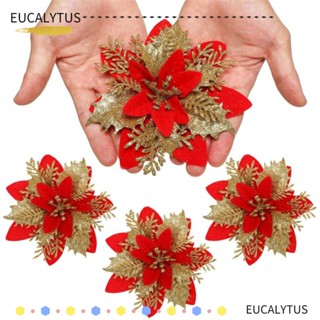 Eutus ท็อปเปอร์พลาสติก โพลีเอสเตอร์ ผ้านอนวูฟเวน รูปเกล็ดหิมะ สีชมพู สีฟ้า สําหรับตกแต่งต้นคริสต์มาส 8 ชิ้น