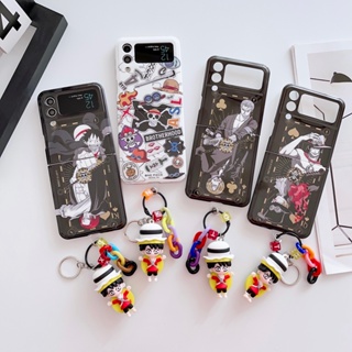 เคสโทรศัพท์มือถือแบบนิ่ม ลายอะนิเมะ One Piece Luffy StellaLou น่ารัก พร้อมจี้ สําหรับ Samsung Galaxy Z Flip 3 4 Flip3 Flip4 +