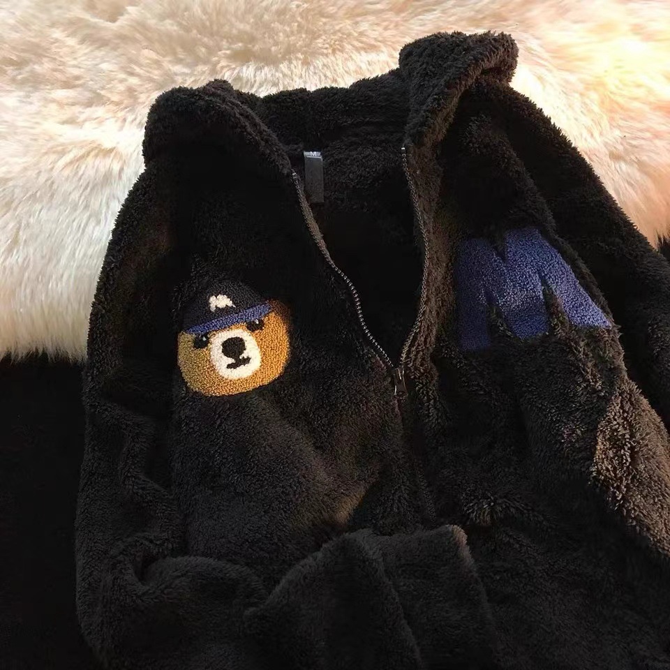 hapy-เสื้อแจ็กเก็ตกันหนาว-ผ้าขนแกะ-แบบหนา-มีฮู้ด-ลายหมีน้อย-แฟชั่นฤดูใบไม้ร่วง-และฤดูหนาว-สําหรับผู้หญิง