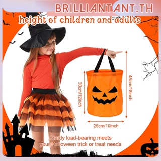 ไฟ LED ฮาโลวีน Trick Or Treat Bucket ถุงขนมฟักทองพับได้ Halloween Basket Thanksgiving Party Favor Basket