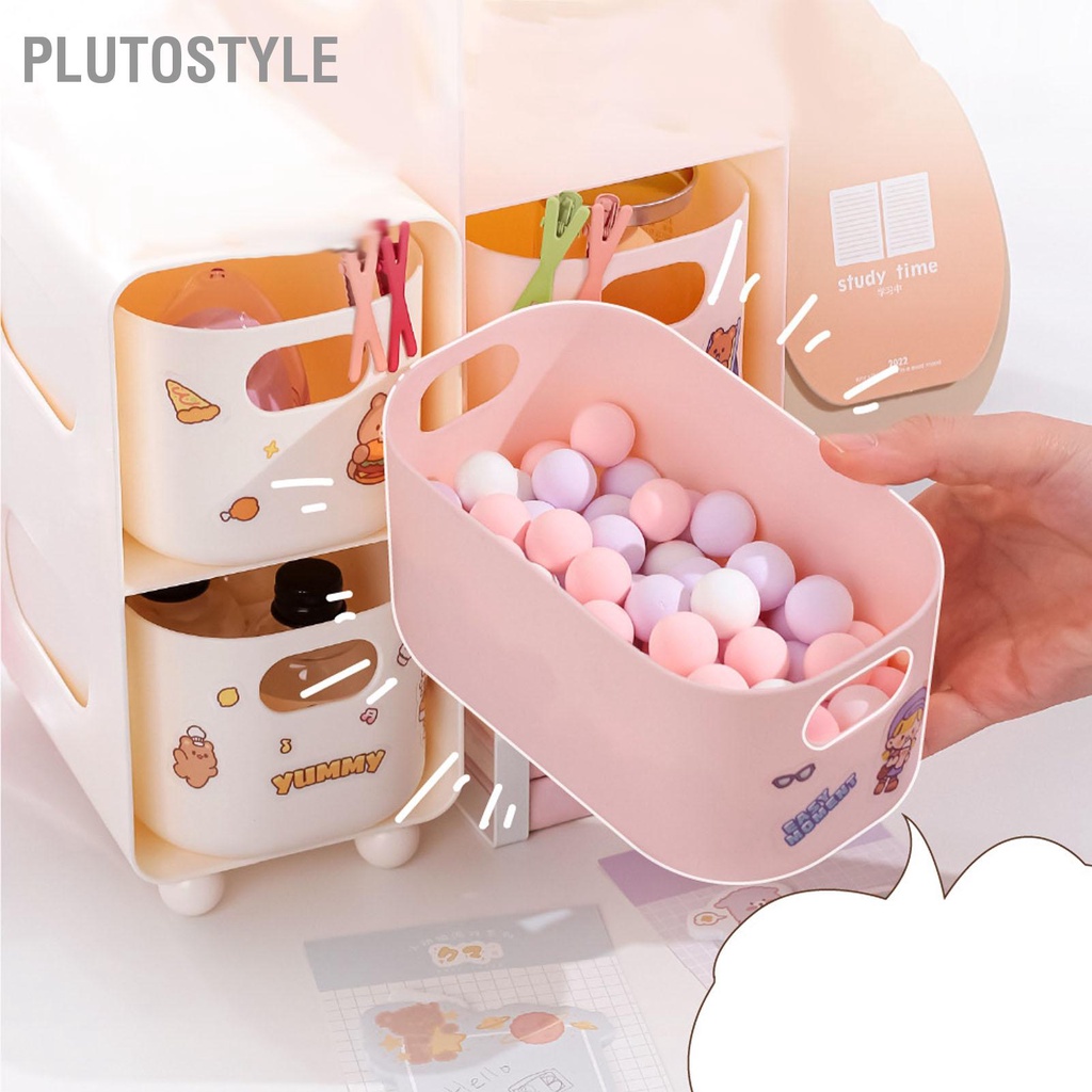 plutostyle-เดสก์ท็อปสร้างสรรค์ออแกไนเซอร์สีชมพูความจุขนาดใหญ่หอพักนักเรียนชั้นเก็บของสองชั้นกล่องเก็บของกระจุกกระจิก