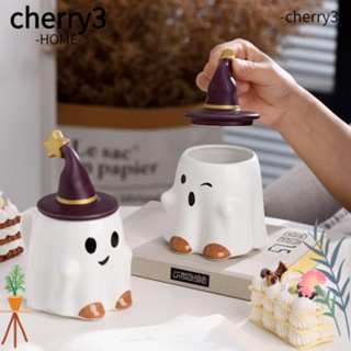 Cherry3 แก้วน้ําเซรามิค ลายการ์ตูนผี พร้อมฝาปิด คุณภาพสูง สําหรับใส่อาหารเช้า ข้าวโอ๊ต แก้วมัก รูปผี ขนาด 500 มล. เหมาะกับของขวัญ สําหรับบ้าน