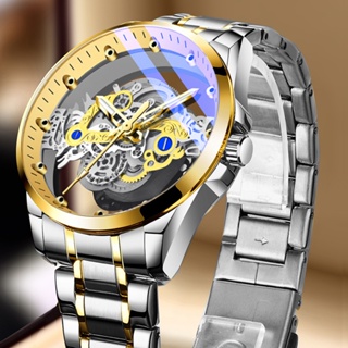 นาฬิกาข้อมือควอตซ์ แบบเรืองแสง กันน้ํา มีสองด้าน สีโปร่งใส สําหรับผู้ชาย