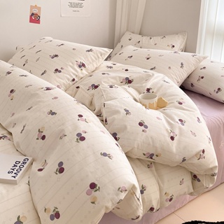 4 IN 1 ชุดเครื่องนอน ผ้าปูที่นอน ผ้าฝ้าย 100% พิมพ์ลายองุ่น สีม่วง ขนาดเล็ก สําหรับเด็กผู้หญิง ควีนไซซ์ คิงไซซ์