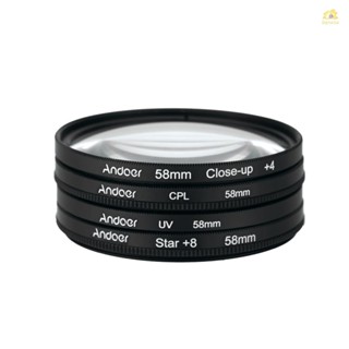 Banana_pie Andoer ฟิลเตอร์กรองแสง UV+CPL+Close-Up+4+Star 8-Point 58 มม. พร้อมกระเป๋า สําหรับกล้อง Pentax DSLR