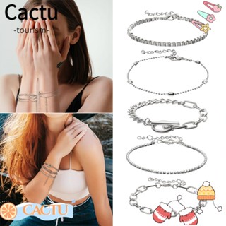 Cactu สร้อยข้อมือโซ่โลหะ แบบบิด เครื่องประดับ สไตล์พังก์ 5 ชิ้น ต่อชุด