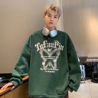 เสื้อแจ็กเก็ตกันหนาว คอกลม ทรงหลวม พิมพ์ลายตัวอักษร ผีเสื้อ ขนาดใหญ่ แบบเรียบง่าย สไตล์อเมริกัน เรโทร แฟชั่นสําหรับผู้ชาย และผู้หญิง ไซซ์ M - 5XL