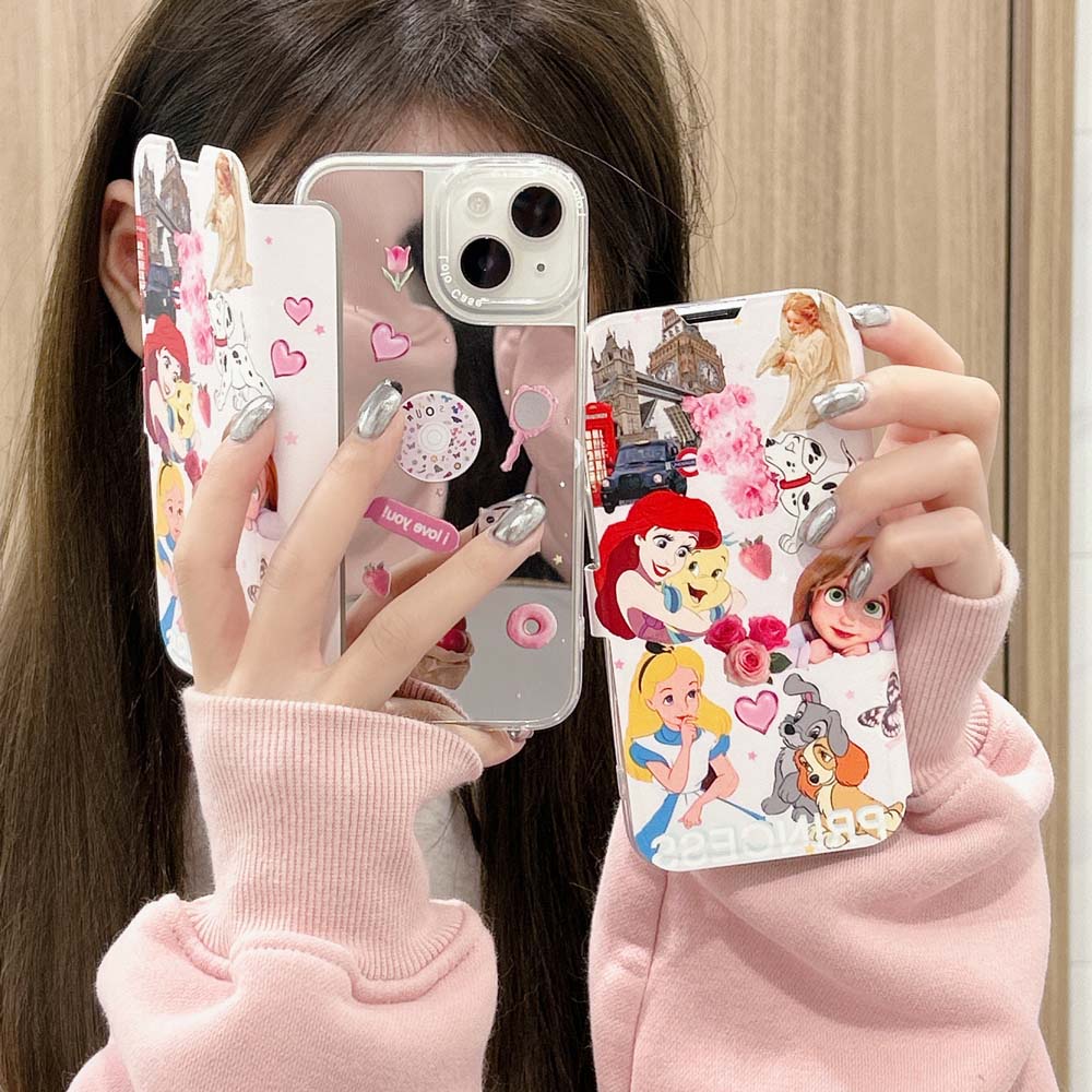 เคสโทรศัพท์มือถือหนังนิ่ม-ฝาพับกระจก-กันกระแทก-ลายเจ้าหญิงดิสนีย์น่ารัก-หรูหรา-สําหรับ-iphone-14promax-12promax-11-11promax-13promax-14-14pro