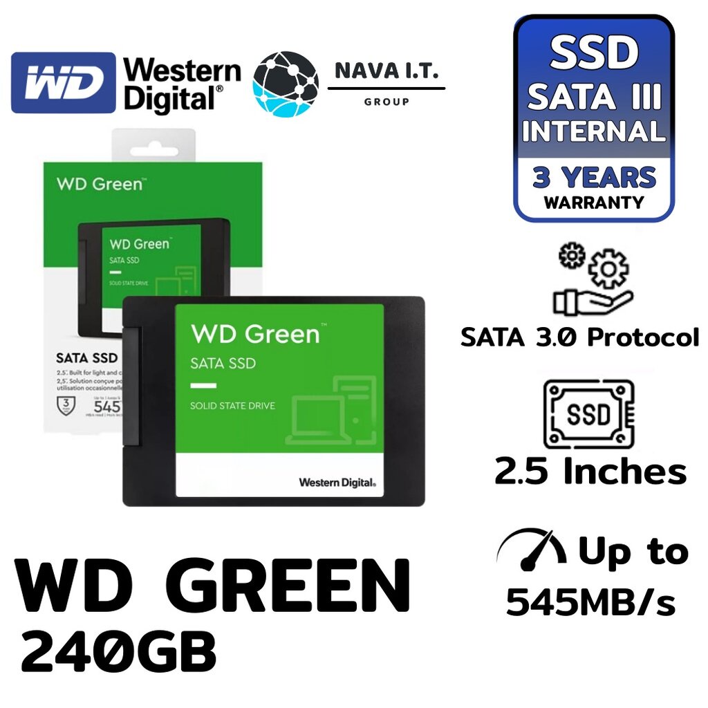ภาพหน้าปกสินค้าFLASH SALE ️ 240 GB SSD (เอสเอสดี) WD GREEN SATA WDSSD240GB-SATA-GREEN-3D รับประกัน 3 ปี จากร้าน nava.it บน Shopee
