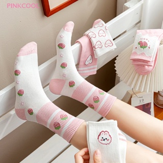 Pinkcool ใหม่ ถุงเท้าข้อกลาง ผ้าฝ้าย พิมพ์ลายน่ารัก แฟชั่นสําหรับผู้หญิง