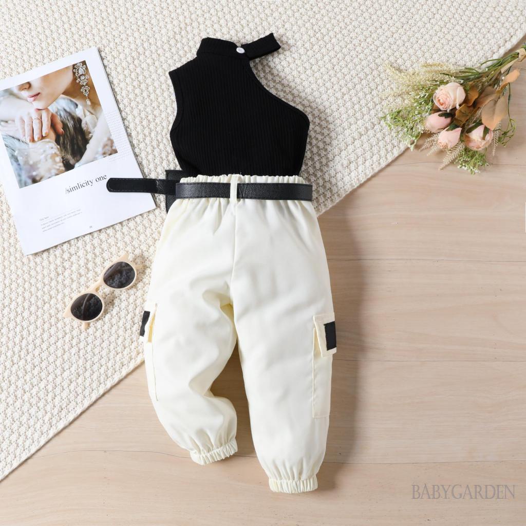 babygarden-1-5-ปี-ชุดเสื้อผ้าเด็กผู้หญิง-เสื้อกั๊กแขนกุด-กางเกงคาร์โก้-พร้อมเข็มขัด-ฤดูร้อน-ชุดลําลอง