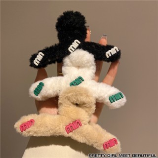 กิ๊บติดผม ผ้ากํามะหยี่ขนนิ่ม พิมพ์ลายตัวอักษร min Lamb แบบเรียบง่าย สไตล์เกาหลี สําหรับผู้หญิง