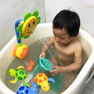 ชุดของเล่นอาบน้ำเด็กฝักบัวดอกทานตะวันไฟฟ้าเด็กเป็ดสีเหลืองเล่นน้ำของเล่น