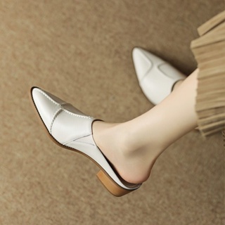 Baotou รองเท้าแตะส้นหนา หัวแหลม สไตล์เกาหลี แฟชั่นฤดูใบไม้ผลิ ฤดูร้อน สําหรับผู้หญิง 2023
