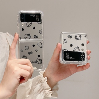 เคสโทรศัพท์มือถือแบบกระจกแข็ง กันกระแทก ลายการ์ตูนเฮลโลคิตตี้น่ารัก สําหรับ Samsung Galaxy Z Flip 4 5G Z Flip 3