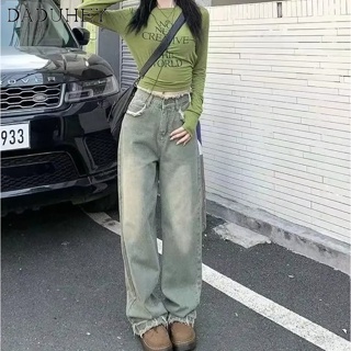 DaDuHey🎈 New Korean Style Ins Retro Washed Women Jeans High Waist Loose Wide Leg Pants Plus Size Casual Mop Pants