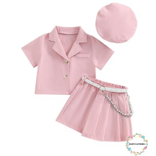 Babyclothes- ชุดเสื้อเชิ้ตแขนสั้น กระโปรงพลีท น่ารัก แฟชั่นฤดูร้อน สําหรับเด็กผู้หญิง