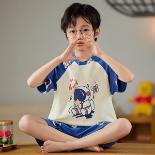 Summer new cute cotton childrens short-sleeved pajamas Cartoon astronaut childrens home clothes