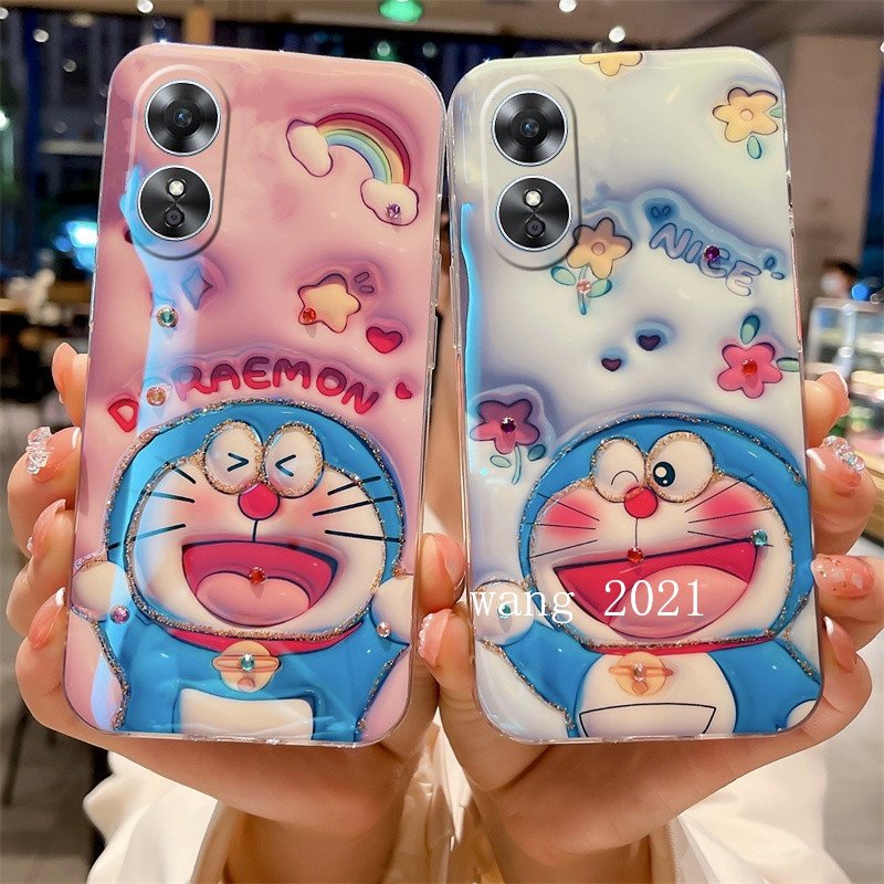 พร้อมส่ง-เคสป้องกันโทรศัพท์มือถือ-แบบนิ่ม-ลายการ์ตูนโดราเอมอน-3d-ประดับกลิตเตอร์-และพลอยเทียม-สําหรับ-oppo-a98-5g-a98-5g