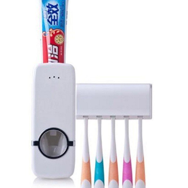 ที่บีบยาสีฟันแบบอัตโนมัติ-สีขาว-มาพร้อมที่แขวนแปรงสีฟัน-5-อัน