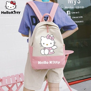 Sanrio กระเป๋าเป้สะพายหลัง กระเป๋านักเรียน ผ้าแคนวาส แบบนิ่ม ลาย Hello Kitty สไตล์เกาหลี ฮาราจูกุ สีชมพู สําหรับผู้หญิง [CAN]