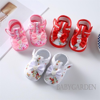 Babygarden- รองเท้าพื้นนิ่ม กันลื่น พิมพ์ลายดอกไม้ ประดับโบว์ เหมาะกับใส่ในร่ม และกลางแจ้ง สําหรับเด็กวัยหัดเดิน