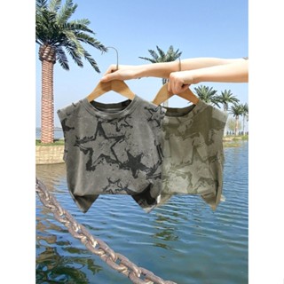 พร้อมส่ง ขายดี ใหม่ เสื้อยืด แขนสั้น ลายพราง ดาวห้าแฉก สไตล์เกาหลี ญี่ปุ่น แฟชั่นฤดูร้อน สําหรับเด็ก 2023