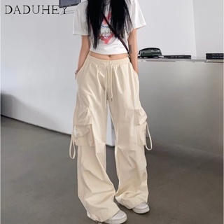 DaDuHey🎈 Womens American Style Retro Overalls Hiphop High Waist Loose Casual Pants Hip Hop Straight Wide Leg Cargo Pants
