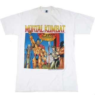มีความสุข เสื้อยืดสีขาวเสื้อยืด ลายวิดีโอเกม Sega Playstation Goro Sonya Mortal Kombat 1992 สไตล์วินเทจS-4XL