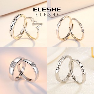 Eleshe Jewelry แหวนเงิน 925 ประดับเพชรโมอิส เรียบง่าย เครื่องประดับ สําหรับคู่รัก M061