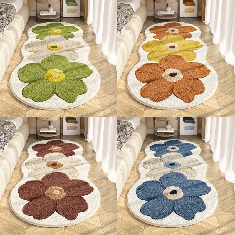 พรมปูพื้น-ผ้าแคชเมียร์เทียม-รูปดอกไม้-แบบเรียบง่าย-สําหรับตกแต่งข้างเตียง-ห้องนอน-บ้าน