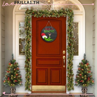 Faccfki ใหม่ ป้ายไม้แขวนประตู ทรงกลม ลายการ์ตูนคริสต์มาส สําหรับแขวนตกแต่งประตู กลางแจ้ง