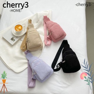 CHERRY3 กระเป๋าคาดอก กระเป๋าสะพายไหล่ ผ้าลูกฟูก สีพื้น สไตล์วินเทจ สําหรับสตรี