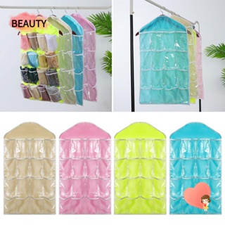 BEAUTY Bathroom Socks Bra Hanging Organizer Fashion Storage Door Bag 16 Pockets Hanging Organizer Wardrobe Clear Bag Household Sundries Living Room Clothes Shoe Hanger Durable Multifunctional Underwear Tidy Rack/Multicolor