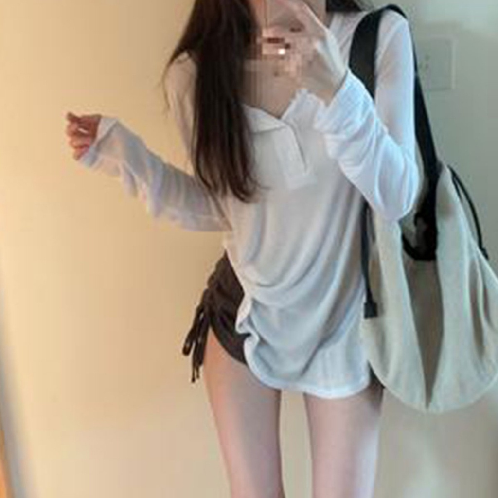 เสื้อแขนยาวผู้หญิงสไตล์เกาหลี-น่ารัก-เสื้อสเวตเตอร์-สไตล์เรียบง่าย