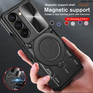 For Samsung Galaxy Z Fold 5 fold5 5G Magnetic Push Window Bracket Phone Shell Slide Camera Lens Case Military Grade Bumpers Armor Cover holder