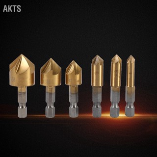 AKTS 6pcs HSS Chamfer Countersink 1/4" Hex Shank 90 Degree Wood Chamfering Cutter 6mm-19mm