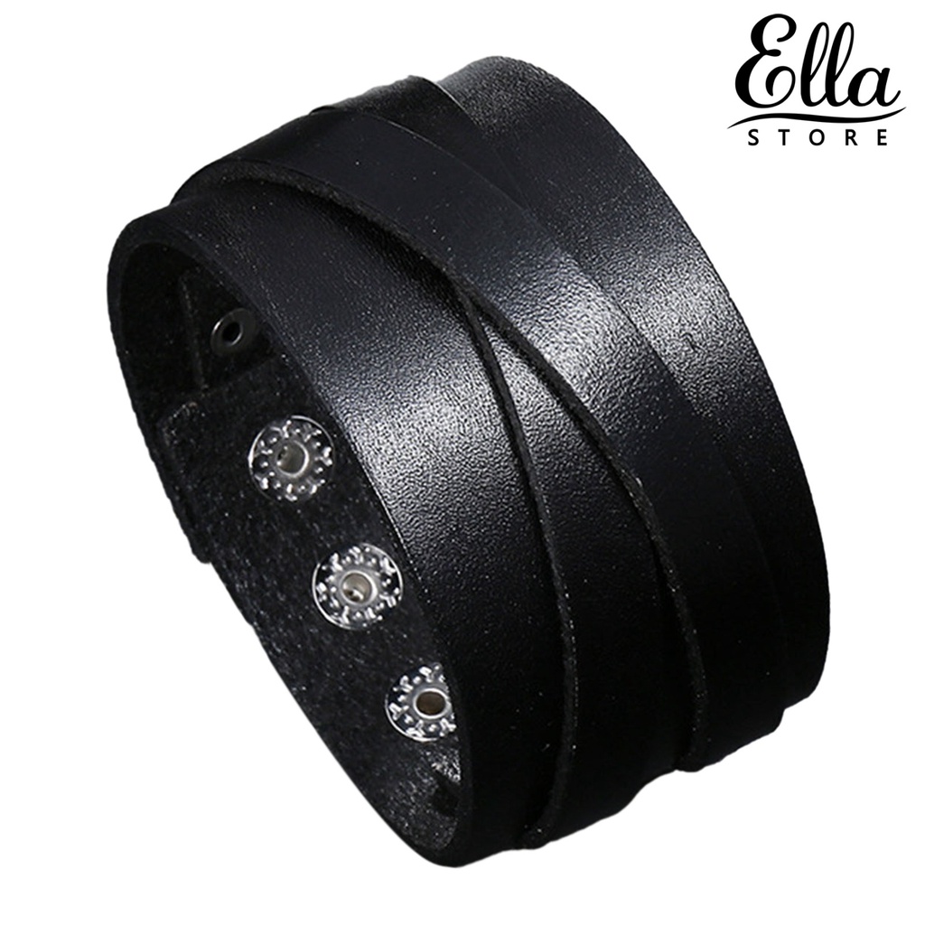 ellastore123-สร้อยข้อมือหนังเทียม-น้ําหนักเบา-สีพื้น-สไตล์พังก์-สําหรับผู้ชาย