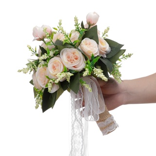 ช่อดอกกุหลาบประดิษฐ์ สีชมพู และสีขาว สําหรับตกแต่งงานแต่งงาน เจ้าสาว
