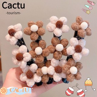 Cactu กิ๊บติดผม ผ้าวูลถัก ลายดอกไม้ ผ้าซาติน เครื่องประดับผม 2 7 ชิ้น