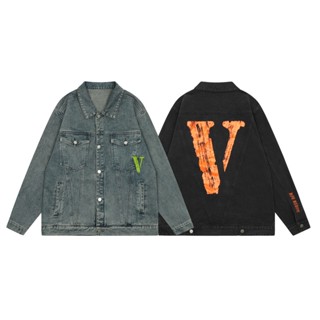 Vlone-เสื้อแจ็กเก็ตยีนแฟชั่น คุณภาพสูง ทันสมัย ลายตัว V ขนาดใหญ่ ด้านหลัง ดูดี และหลากหลาย สไตล์ unisex Ghwe