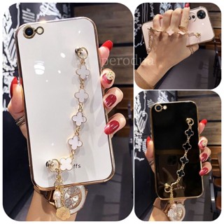 เคสโทรศัพท์มือถือ ซิลิโคนนุ่ม ลายใบโคลเวอร์ พร้อมสายโซ่คล้อง สําหรับ OPPO A9 2020 A5 2020 A53 2020 A57 2020 A5 A7 A12E A83 A71