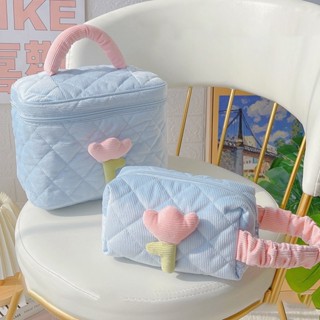 กระเป๋าเครื่องสําอาง ผ้าลูกฟูก แบบนิ่ม ลายดอกไม้ จุของได้เยอะ แบบพกพา สีพื้น สําหรับผู้หญิง