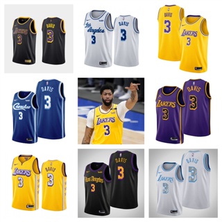 Los Angeles Lakers #3 Anthony Davis เสื้อบาสเก็ตบอลสีดำของผู้ชายสั้น -เสื้อยืดกีฬา