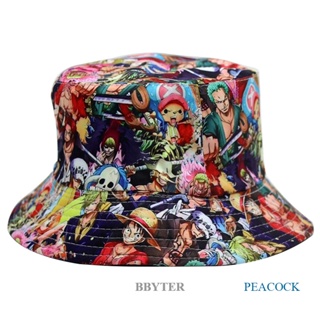 Bbyter ใหม่ หมวกบักเก็ต ผ้าฝ้าย พิมพ์ลายอนิเมะ One Piece กันแดด เหมาะกับใส่กลางแจ้ง สําหรับผู้ชาย และผู้หญิง