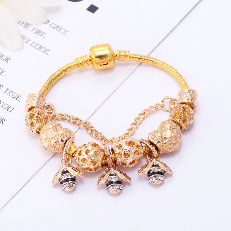 dinglly-สร้อยข้อมือ-จี้รูปผึ้ง-3-ตัว-สีทอง-สําหรับผู้หญิง-diy
