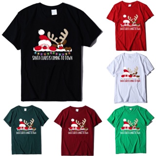 Elk Christmas T-Shirt เสื้อยืดคอกลมแขนสั้นพิมพ์ลายคริสต์มาสกวางคริสต์มาส